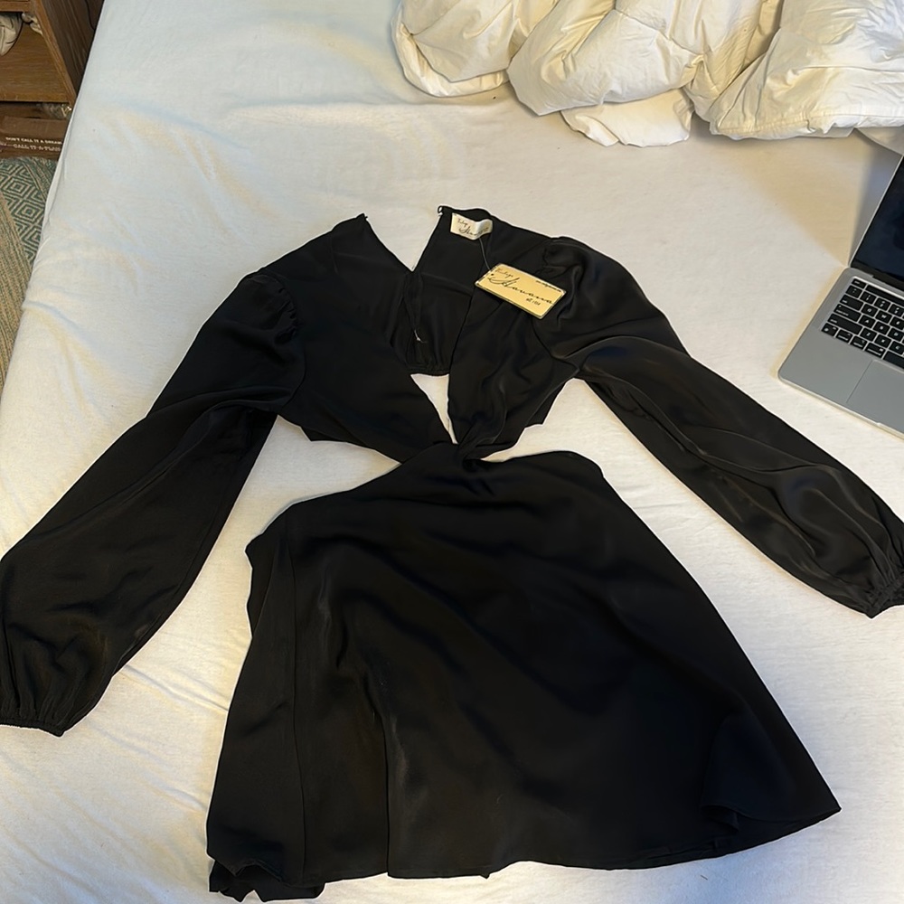 Vintage Havana satin black cut out dress